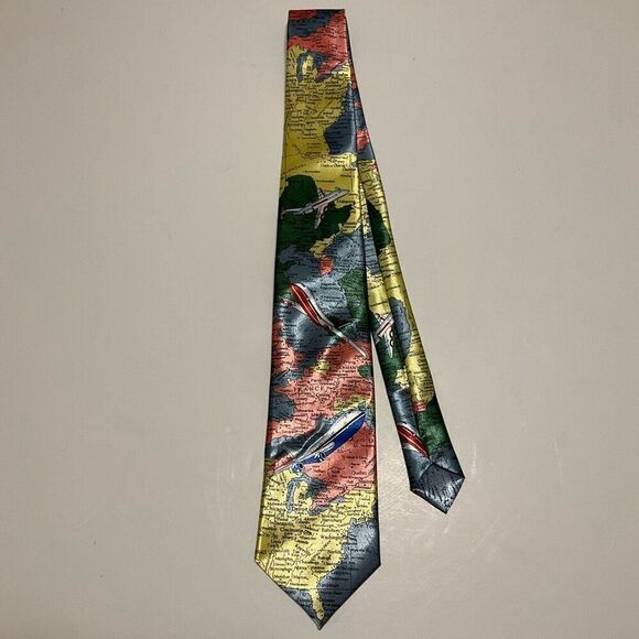 100% Silk NWOT World Map Tie by Kai Long. Teacher, historian, geography - Picture 2 of 9